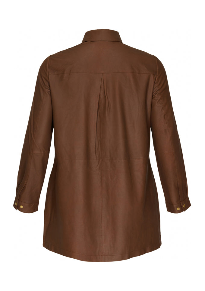 Lang chokolade brun skjorte i gedeskind (7006993285209)